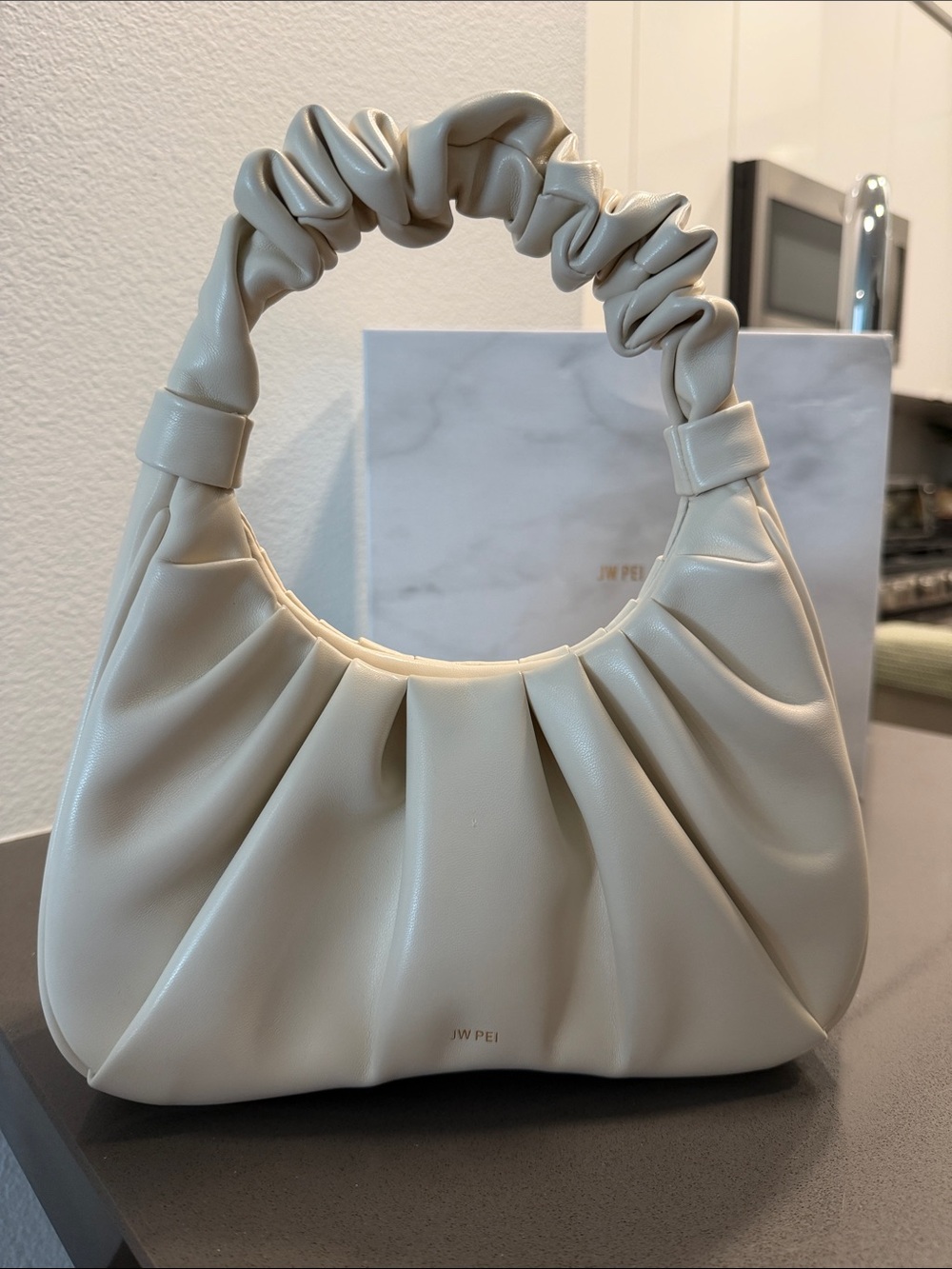 JW PEI Cream Ruched Shoulder Hobo Bag